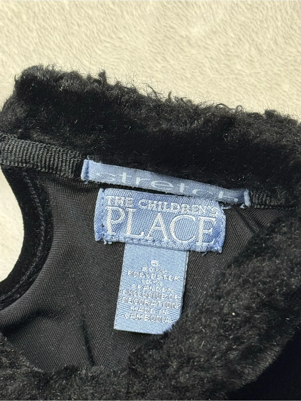 The Children's Place Formal Black Velvet Dress with Faux Fur Trim Holiday Sz 6